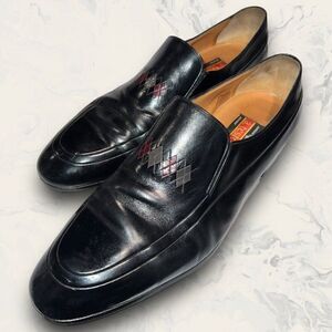 A. Testoni Black Leather Loafers Diamond Pattern Dress Shoes Men’s Size 10